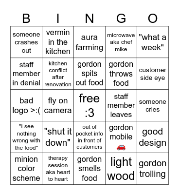 gordon man bingo Card