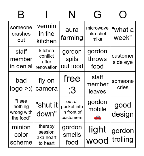 gordon man bingo Card