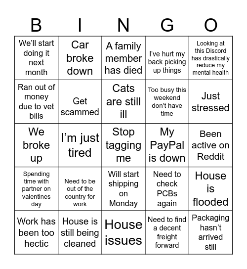 Duality bingo card Bingo Card