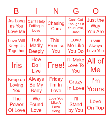 L-O-V-E Bingo Card