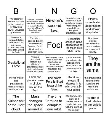 Chapter 7 - Gravity Bingo Card