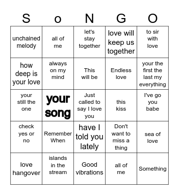 love songs Bingo Card