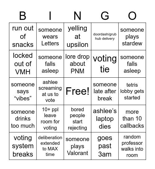 phi Bingo Card