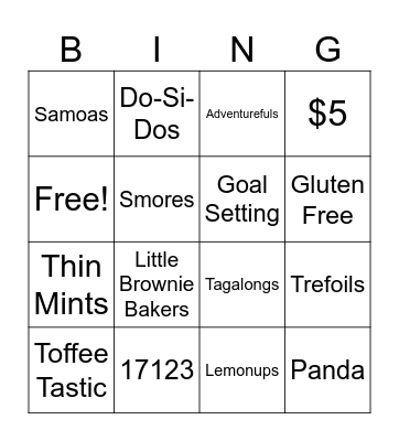Girl Scout Cookie BINGO Card