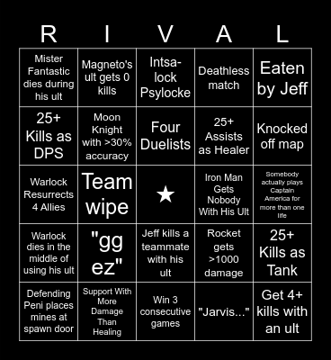 Marvel Rivals Bingo Card