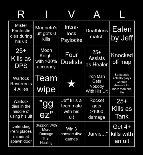 Marvel Rivals Bingo Card