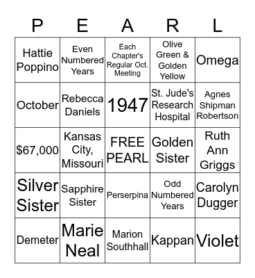 Alpha Delta Kappa Bingo Card