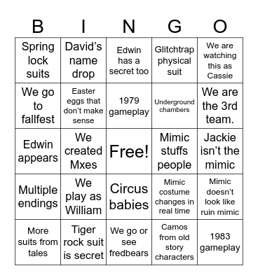 Secret of the Mimic predictions Bingo Card