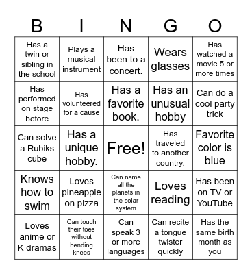 Untitled Bingo Card