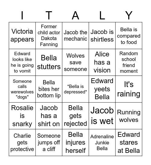 New Moon Bingo Card