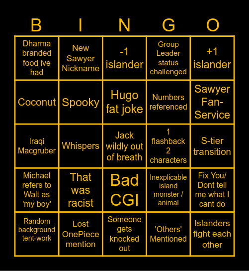 Lost Bingo v2 Bingo Card