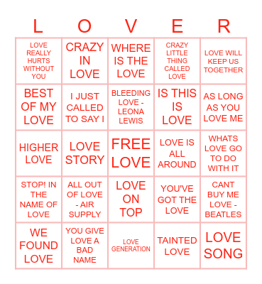 LOVE IS IN THE TITLE Bingo Card