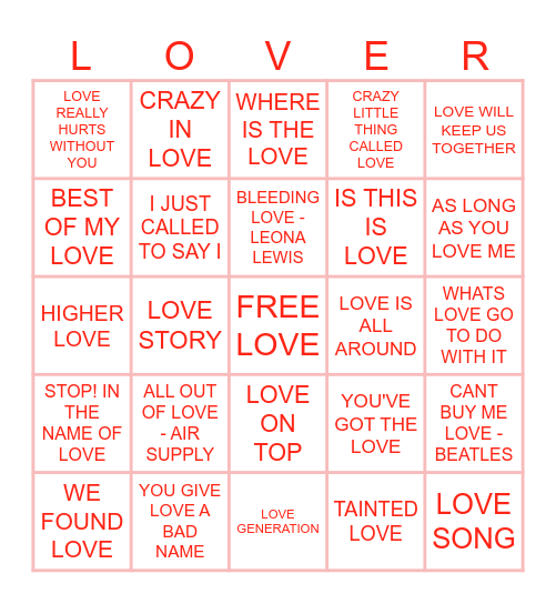 LOVE IS IN THE TITLE Bingo Card