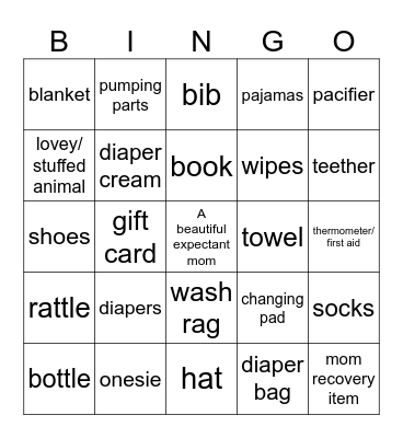 Baby Shower Bingo Card