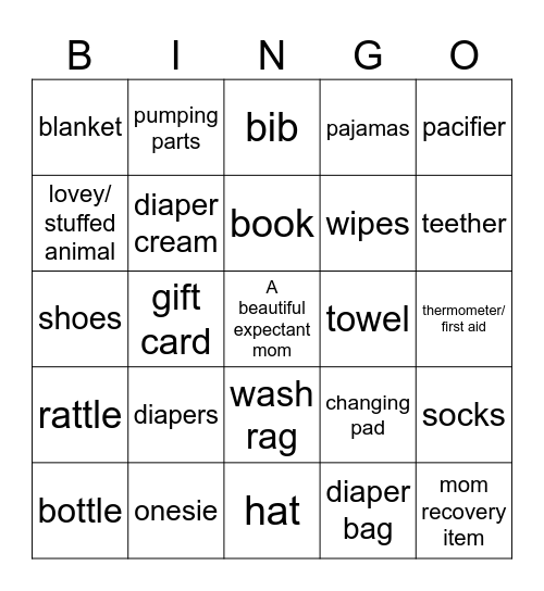 Baby Shower Bingo Card