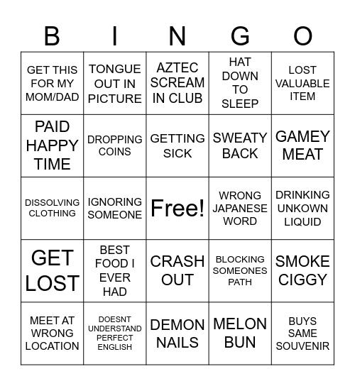 ADAM BINGO Card
