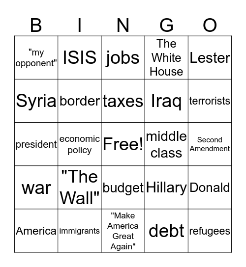 Debate Pockets Bingo Card