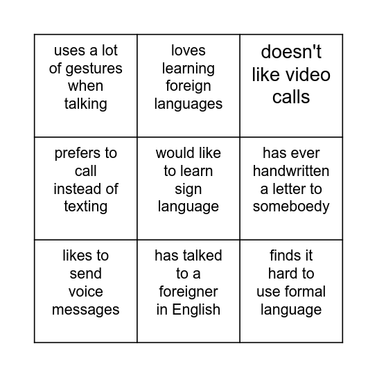 Find somebody who Bingo Card