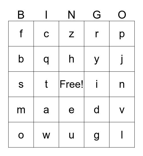 Alphabet Bingo Card