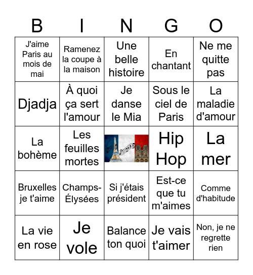 La musique française 1 Bingo Card