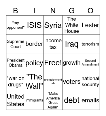 Debate Pockets Bingo Card