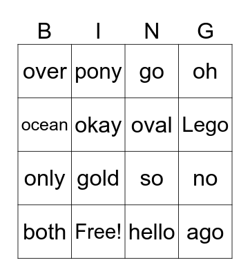 Long 'O' Bingo Card