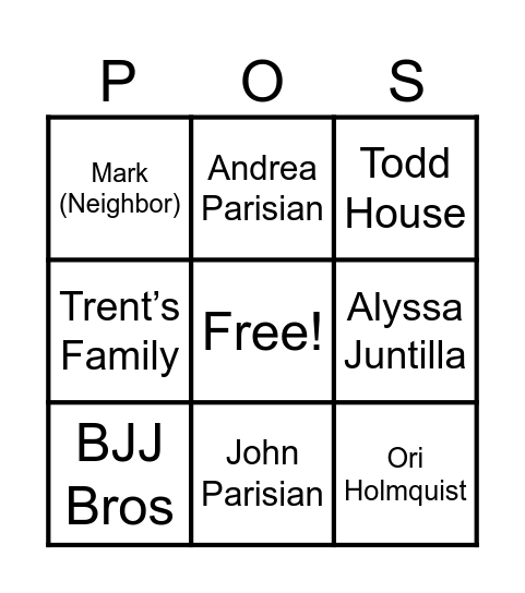 Trent's Witness List Bingo Card