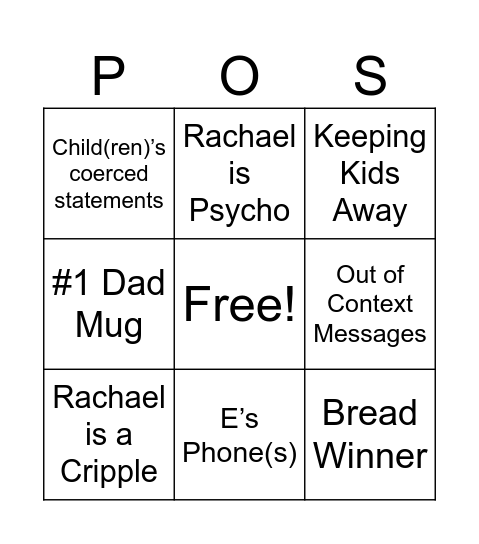 Trent's Exhibit List Bingo Card