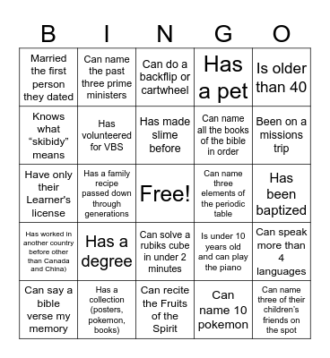 Untitled Bingo Card