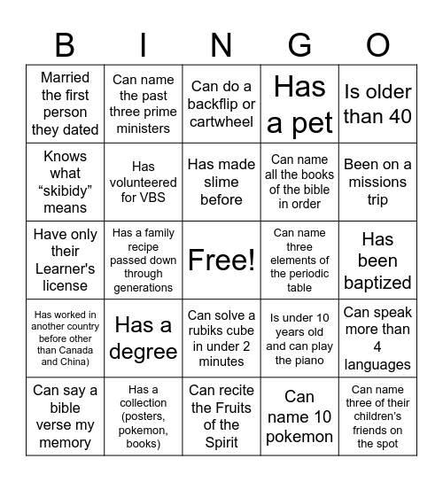 Untitled Bingo Card