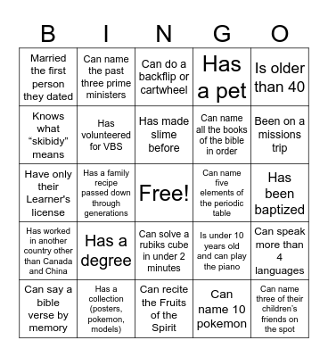 Family Games Bingo Card