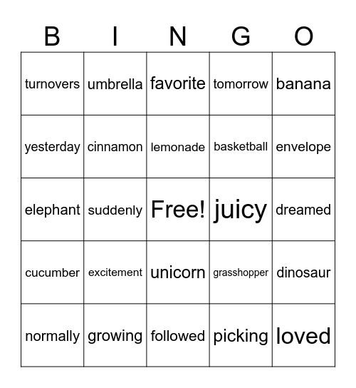 I Can Decode 3 Syllable Words!! Bingo Card