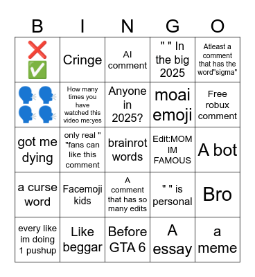worst youtube comment section Bingo Card