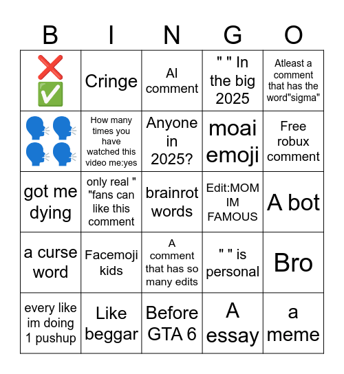 worst youtube comment section Bingo Card