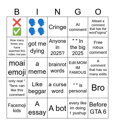 worst youtube comment section Bingo Card
