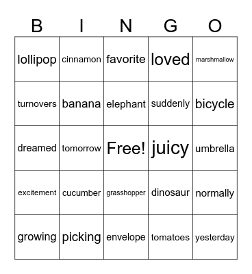 I Can Decode 3 Syllable Words! Bingo Card