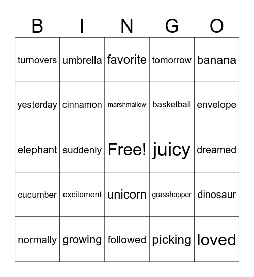 I Can Read 3 Syllable Words!! Bingo Card