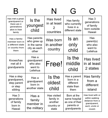 Family Tree Bingo Card