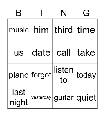 U9 Bingo Card