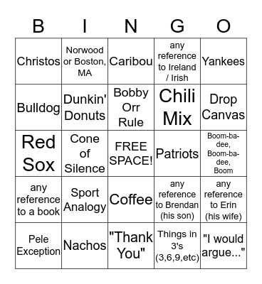 GEORGE-isms Bingo Card