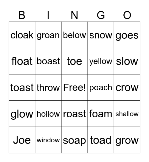 oa / ow/ oe Bingo Card