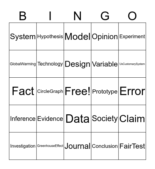 Science Vocabulary Bingo Card