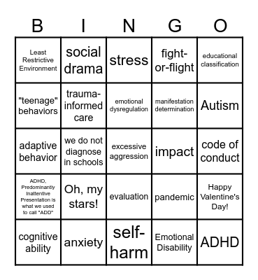 Development, Behavior, & Disabilities Bingo Card