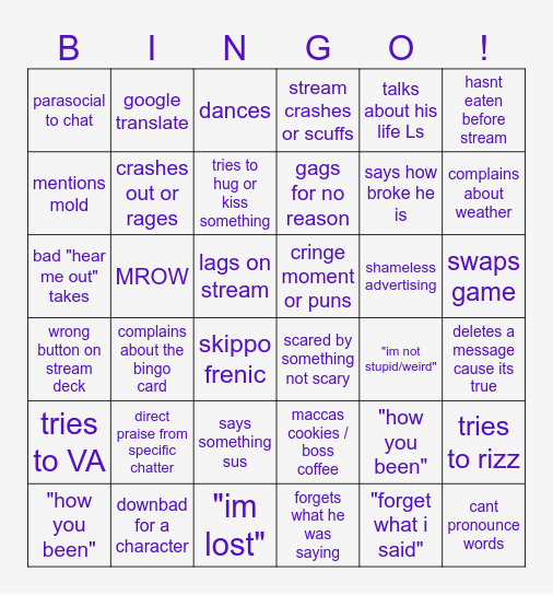 Dakki Bingo Card