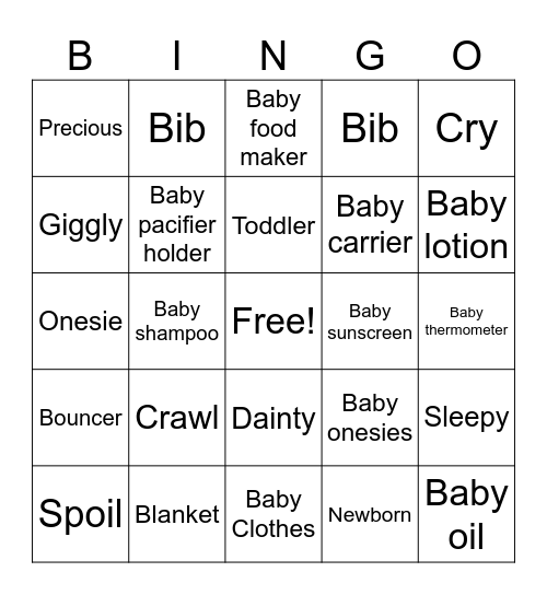 BABY Bingo Card