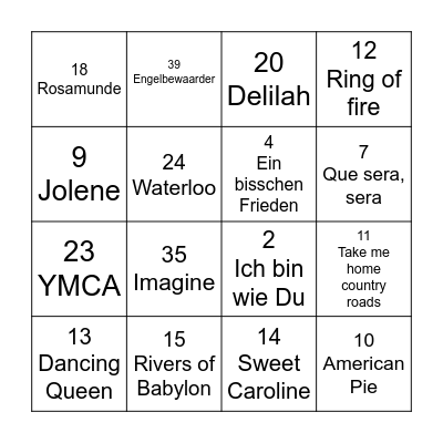 Aktiv Muziek Bingo Card