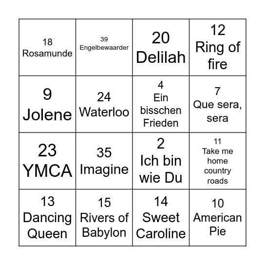 Aktiv Muziek Bingo Card