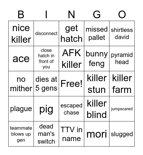 DBD BINGO Card