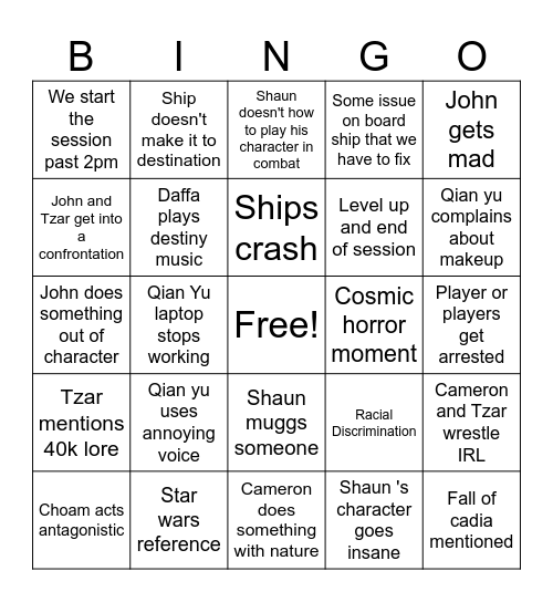 C3 Session 1 bingo Card