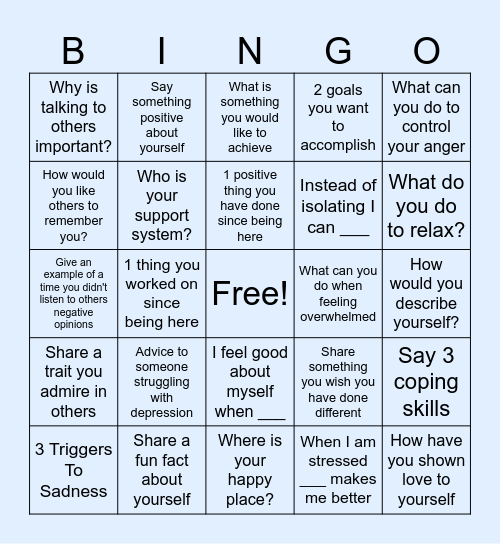 Mental Health Bingo Card